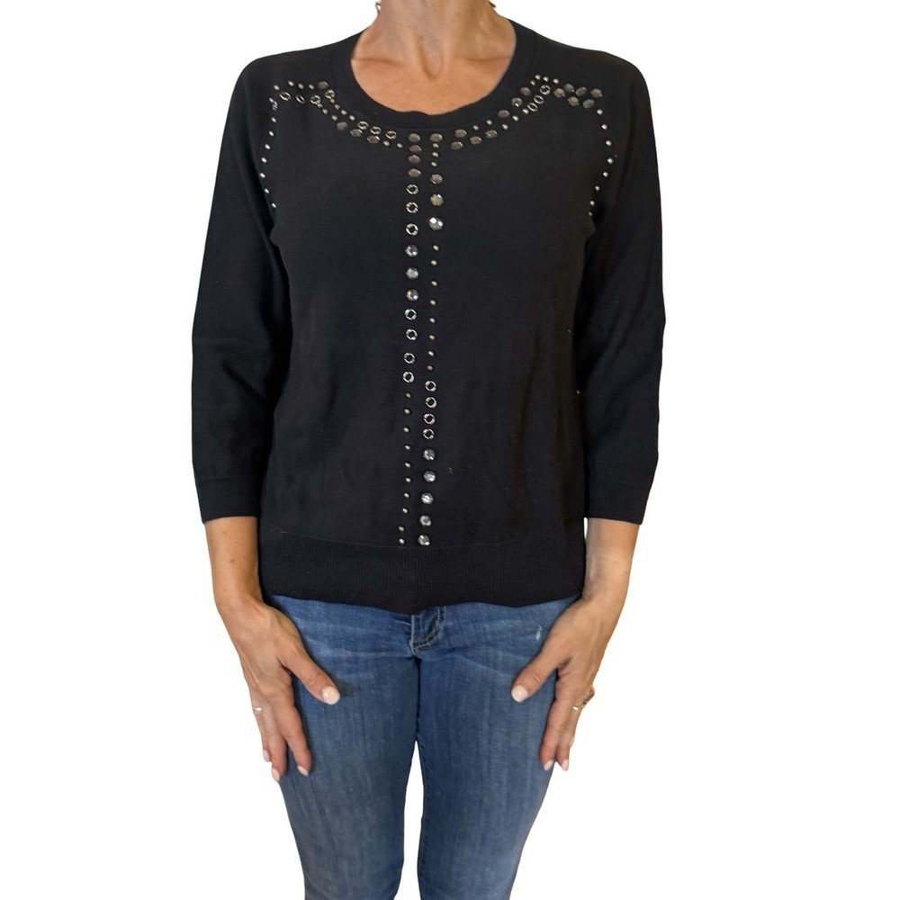 Sonia Rykiel Sweater Top XL Black Pullover Embellished 90s Indie Sleaze Vintage
